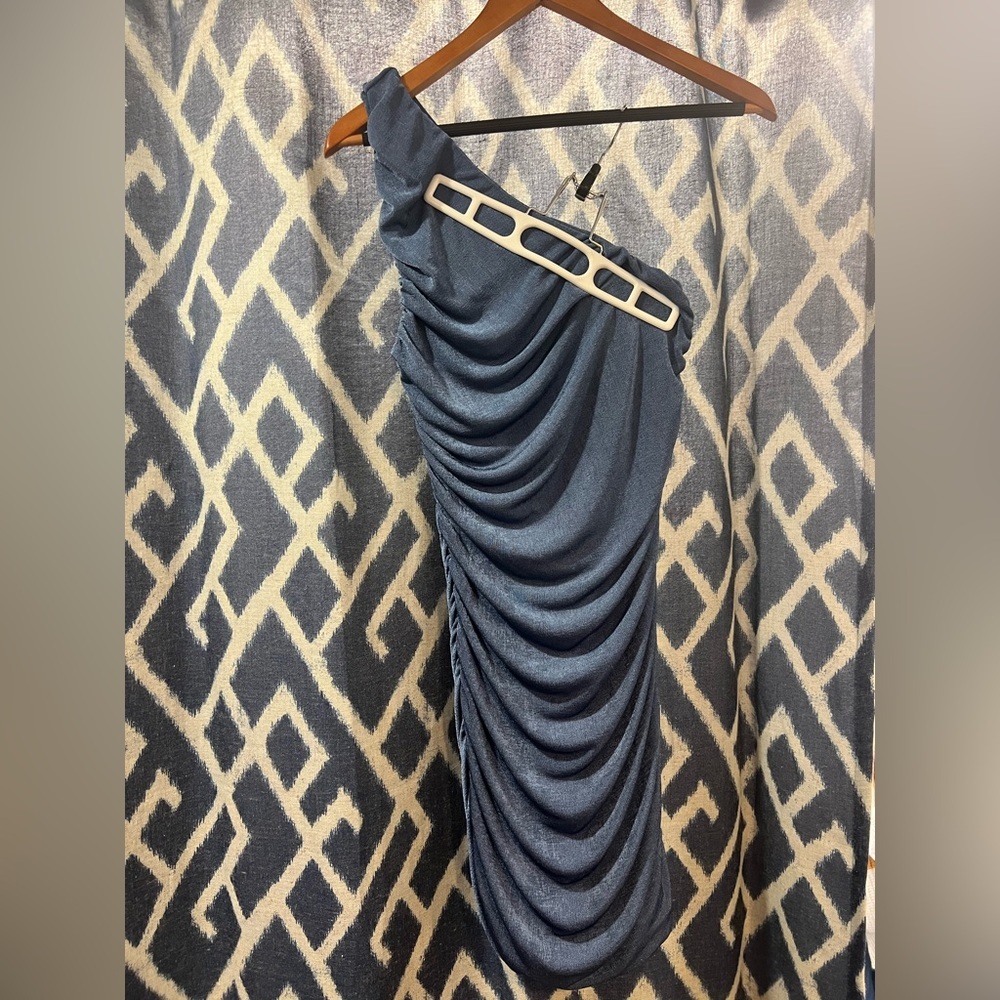 Blue ruched one shoulder dress Size M